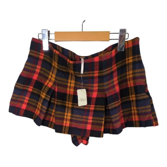 NWT Free People Someday Navy and Orange Plaid Mini Skort Size 8 - Picture 3 of 10